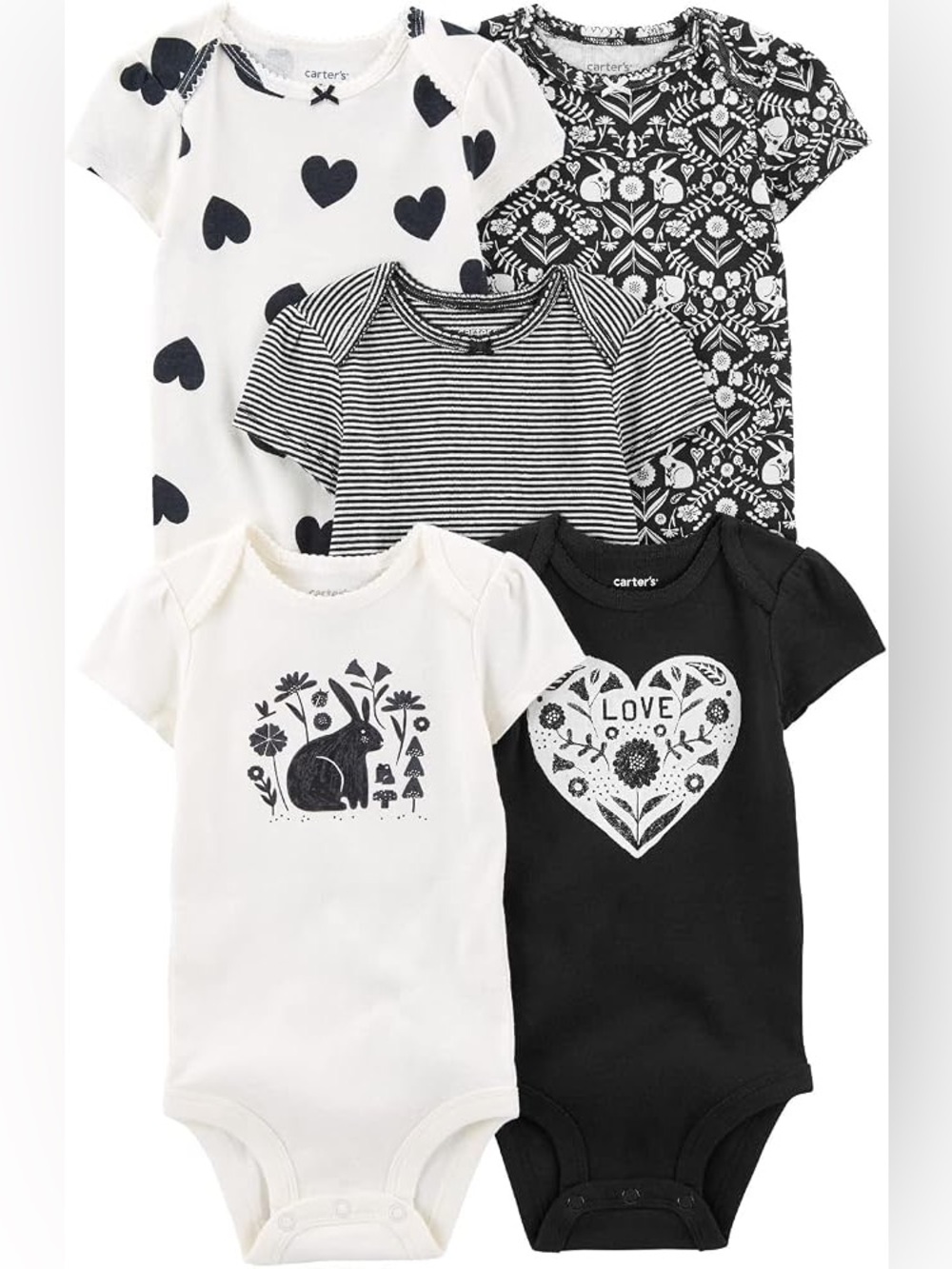 Carter's Black & White Baby Girls Short-Sleeve Bodysuit 5-Pack